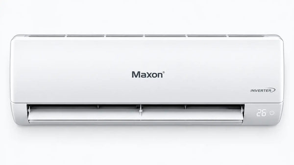 Bijeli maxon inverterski klima-uređaj s elegantnim, modernim dizajnom i digitalnim zaslonom.
